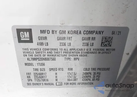 2022 Chevrolet Trailblazer Fwd Lt from USA, damaged, VIN KL79MPS20NB007560